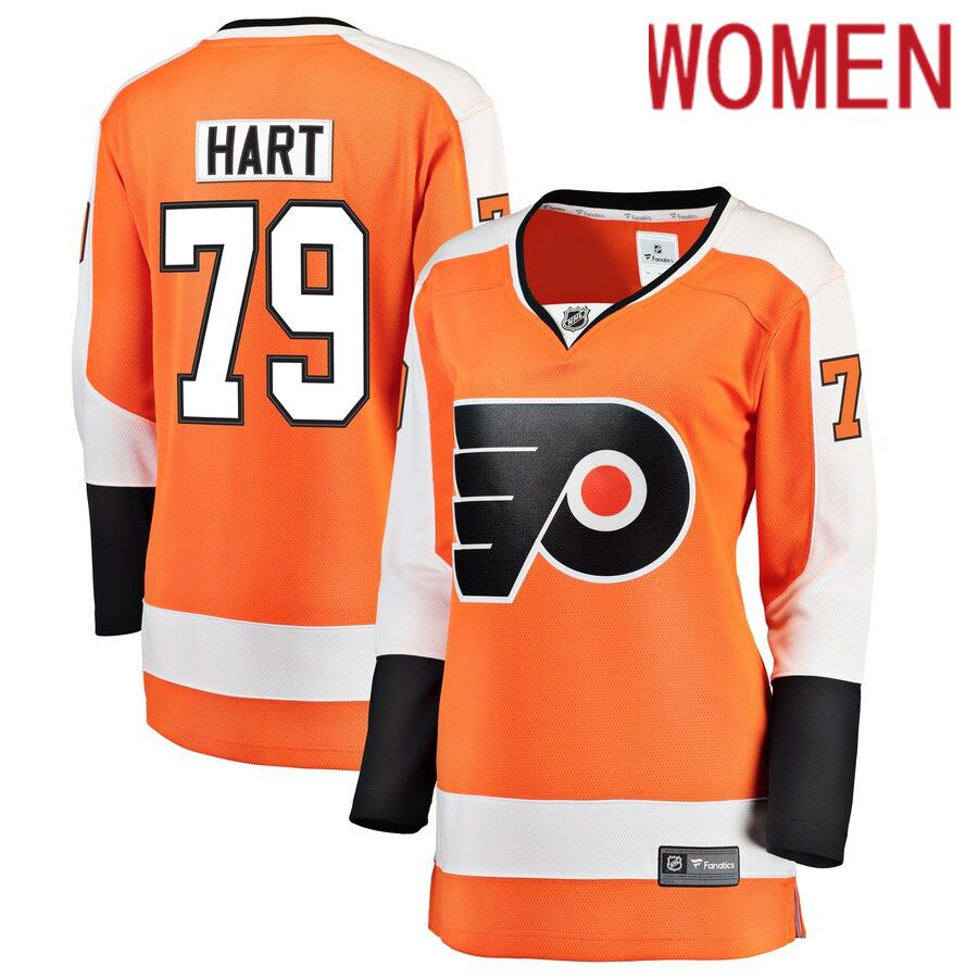 Women Philadelphia Flyers 79 Carter Hart Fanatics Branded Orange Home Breakaway Player NHL Jersey